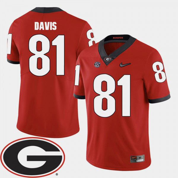 Men's #81 Reggie Davis Georgia Bulldogs College Football 2018 SEC Patch Jersey - Red